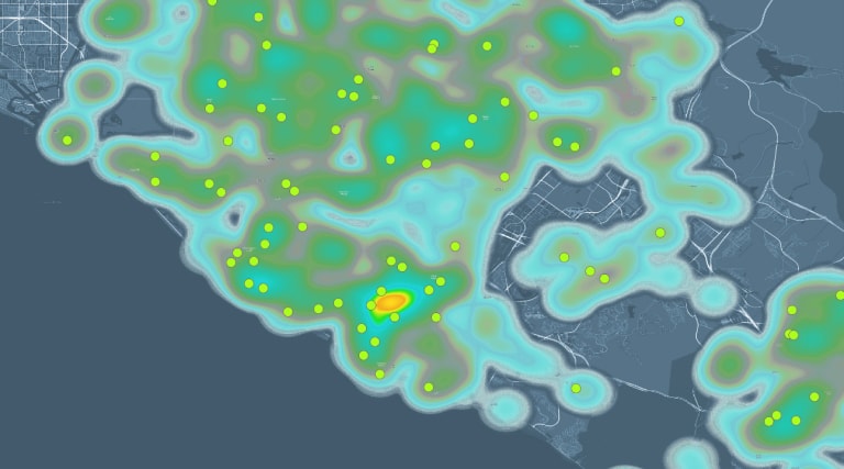 A base map with blue and green shading and yellow dots, and an orange area indicating global health outbreak