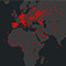 World map with red data points indicting COVID-19 outbreaks