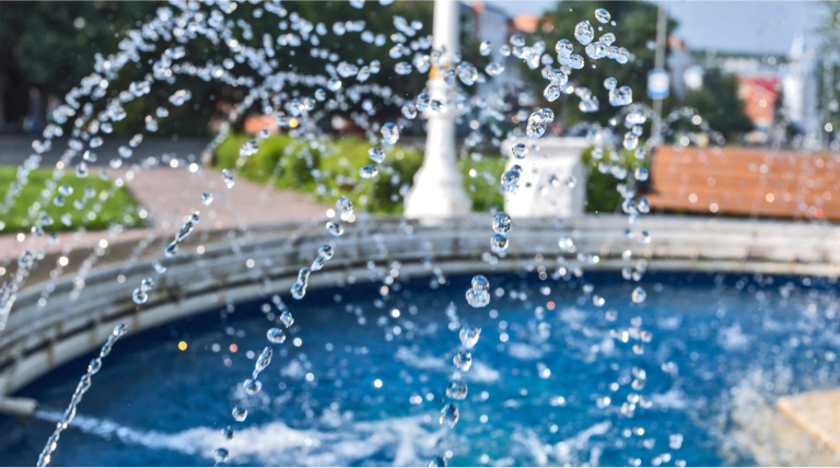 Water spraying in a fountain 