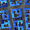 Building footprint map with footprints showing in varied shades of blue. 