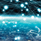 A graphic of the blue and white surface of Earth from space overlaid with a network of glowing dots and lines representing connectivity