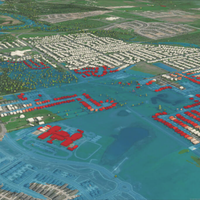 Map of flooding impacts in a developed area.