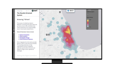 A heat map displaying areas of patient density