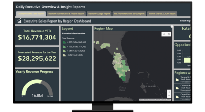 A graphic of a computer monitor displaying a map dashboard in gray and brown