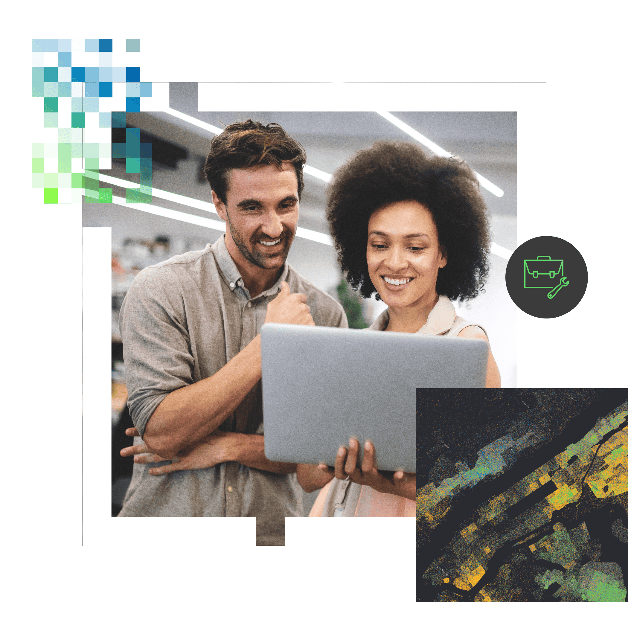 Two people looking at a laptop together