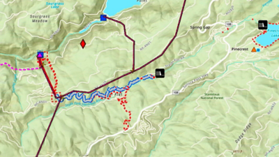 A 2D hazard map with wildfire and weather data